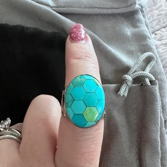 Honeycomb design turquoise ring in sterling silver by Jay King - Picture 8 of 14